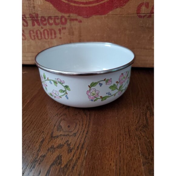 Vtg Kobe Kitchen 6.5" Pink Floral Enamel Bowl Mixing Nesting - Picture 2 of 6